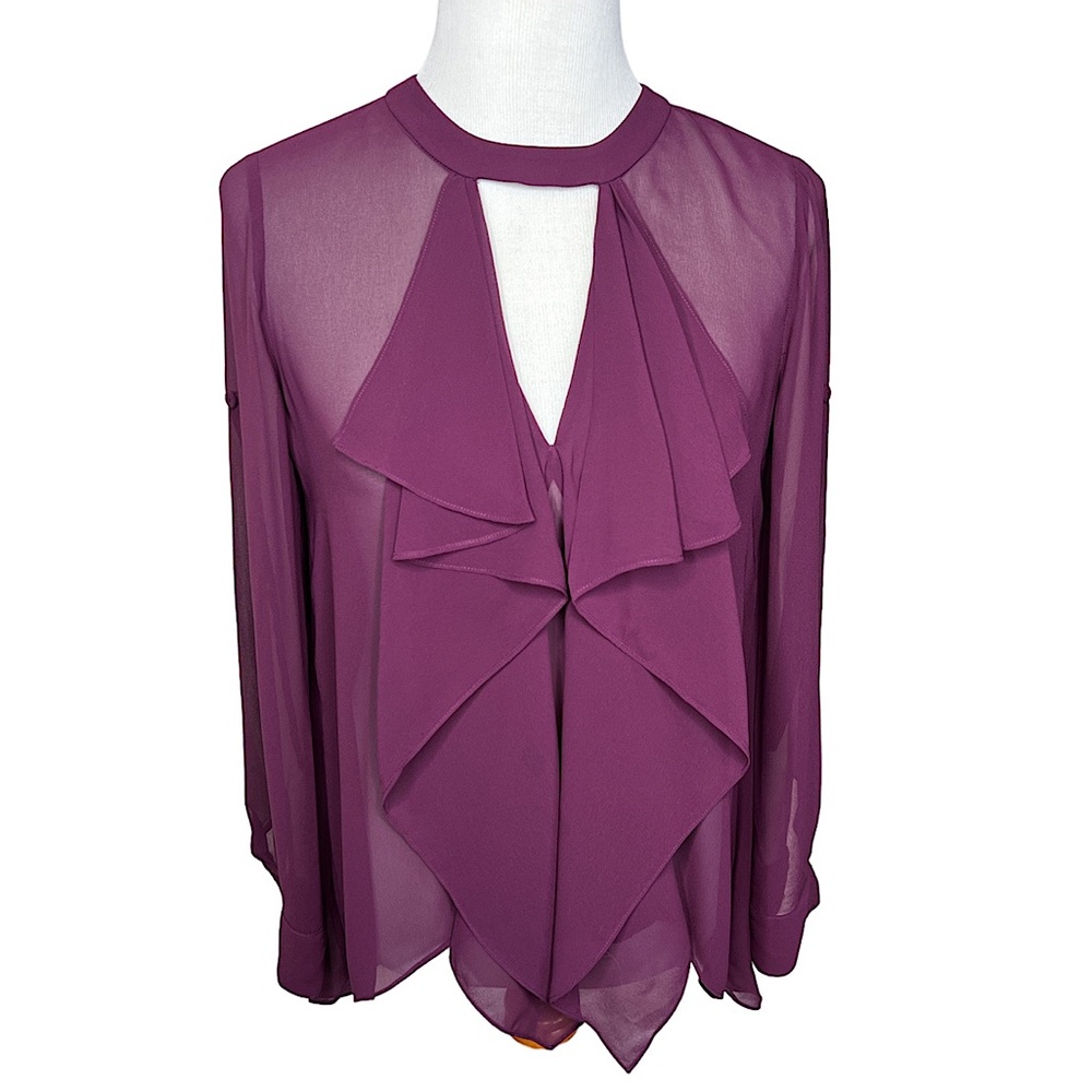 New Blouse Ruffle Sheer Feminine Flowy Wine Deep Port Romantic Feminine XS